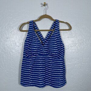 Lands End Women Plus Size 16W Blue White Shibori Stripe Tankini Swim Top Padded